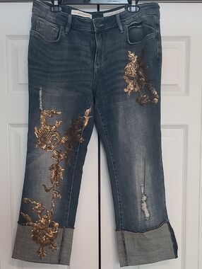 Pilcro and the Letterpress Hyphen Cropped Sequin Jeans Size 30 EUC